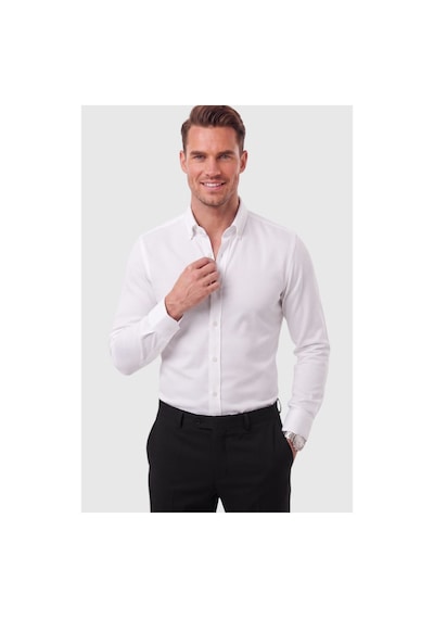 Deepsea Erkek %97 Pamuk Slim Fit Dar Kesim Petek Dokulu Likralı Örme Beyaz Gömlek 2600707