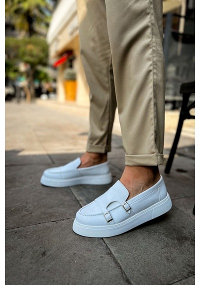 Roof Atelier Erkek Beyaz Kemer Tokalı Loafer Ayakkabı - 417 - Cbt Mancini Beyaz