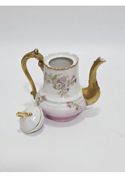 Limoges Çiçek Desenli Porselen Çay Kahve Demliği Çok Renkli