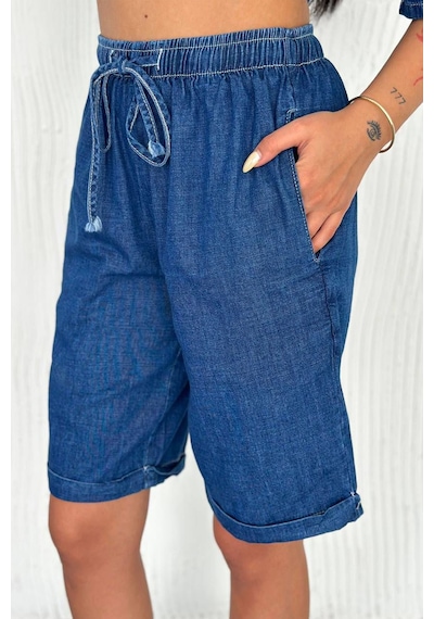 Noa & Noa Kadın Denim Gömlek & Short Takım Sportif & Modern Stil Mavi