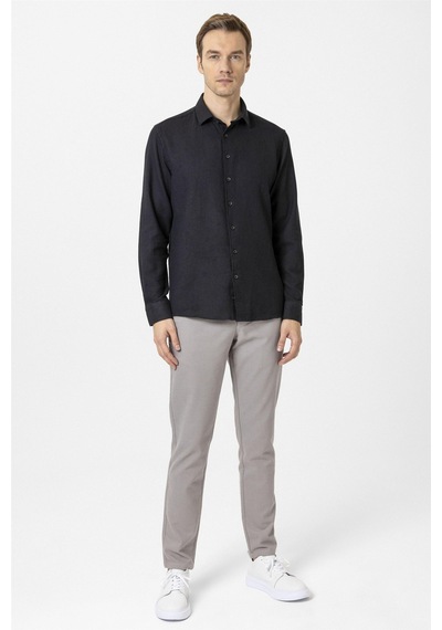 Süvari Siyah Slim Fit Desenli Klasik Yaka Gömlek