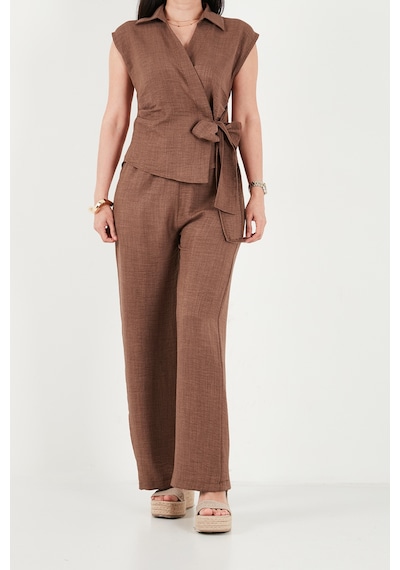 Lela Regular Fit Bağlama Detaylı Kolsuz Takım Bayan Takım 5866787 Kahve