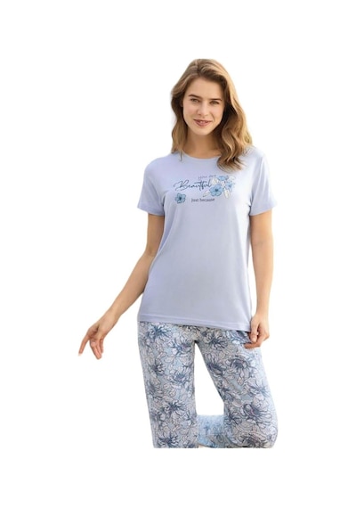Aydoğan Kadın Mavi Viskon Kısa Kollu Pijama Takımı 240048 Mavi