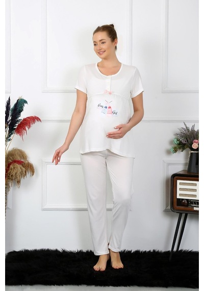 Akbeniz Kadın Kısa Kol Hamile Lohusa Pijama Takımı Ekru 45210-ekru