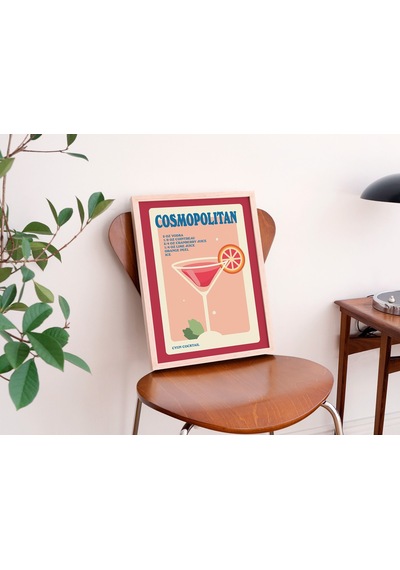 Cosmo Alkol Posteri, Minimalist Kozmopolit, Mutfak Bar Dekoru, Kırmızı Kokteyl Posteri
