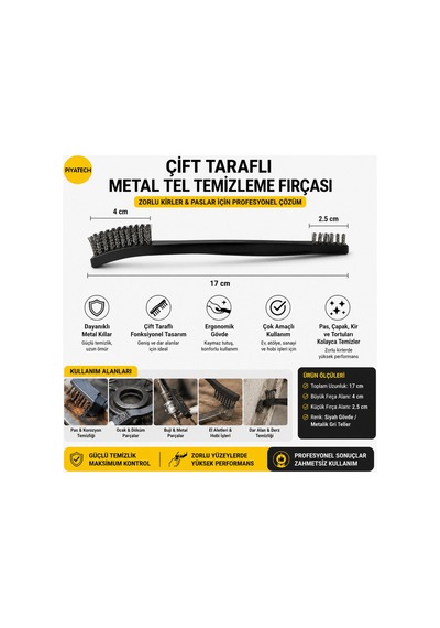 Çift Taraflı Metal Tel Temizleme Fırçası Siyah Pas Paslanmaz Çapak Kazıyıcı 17 Cm