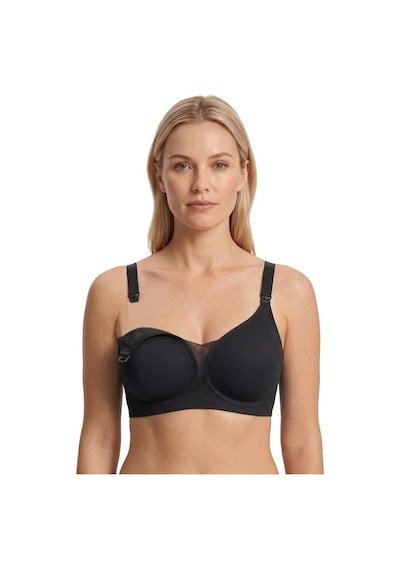 Cottonill Seamless Bra - Nuvia Siyah Lazer Kesim Klipsli Önden Açılabilir Rib Dokulu Dikişsiz Emzirme Sütyeni