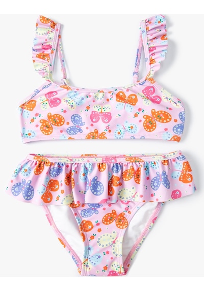 Koton Kelebekli Bikini Seti 2 Parça Fırfırlı Çapraz Askılı Pembe 4skg00007mm Pembe