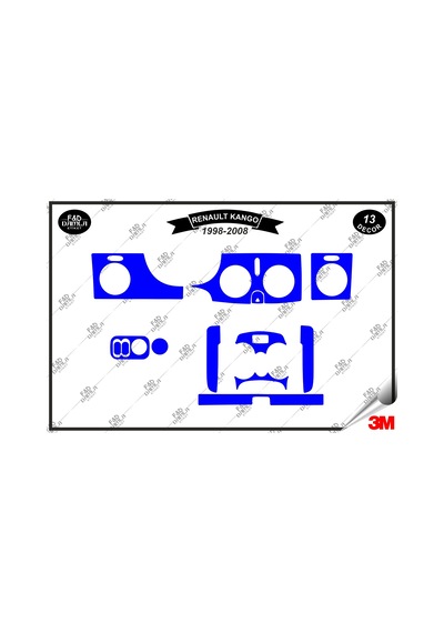 Renault Kango 1998 -2008 Torpido Konsol Trim Göğüs Maun Kaplama Set 13 Parça Mavi Renk