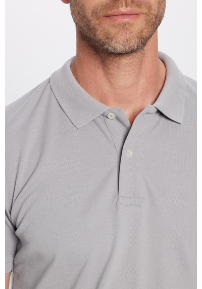 Tudors Erkek Slim Fit Dar Kesim Pamuklu Yumuşak Dokulu Serin Tutan Kumaş Düz Pike Polo Yaka Tişört-31690 Gri