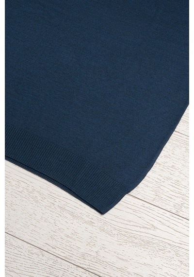 Woolen World V Yaka Battal Büyük Boy Yünlü Kolsuz Triko Süveter İndigo