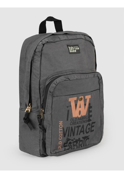 Markasız Antrasit Vintage Baskılı Keten Unisex Sırt Çantası Gri