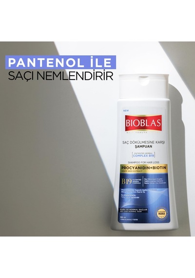 Procyanidin & Biotin Saç Dökülmesine Karşı Anti-stres Şampuan Bitkisel Kompleks B19, Parabensiz, Tüm Saç Tipleri, 360 Ml