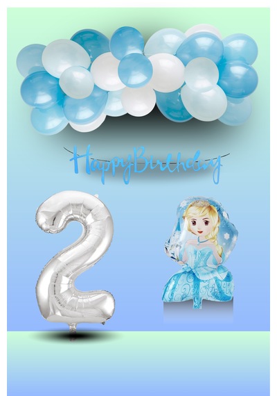 2 Yaş Frozen Tema Prenses Folyo Balon Mavi Beyaz Balon Gümüş Rakam Mavi Banner Doğum Günü Seti Çok Renkli