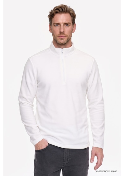 AC&Co / Altınyıldız Classics Anti-Pilling Tüylenme Yapmayan Bato Yaka Erkek Polar Sweatshirt Beyaz