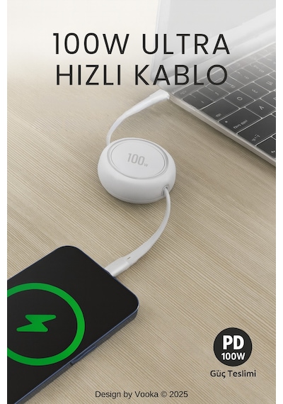 100w Type-c Makaralı Hızlı Şarj Kablosu Ultra Güçlü, Dayanıklı Ve Taşınabilir Tasarım