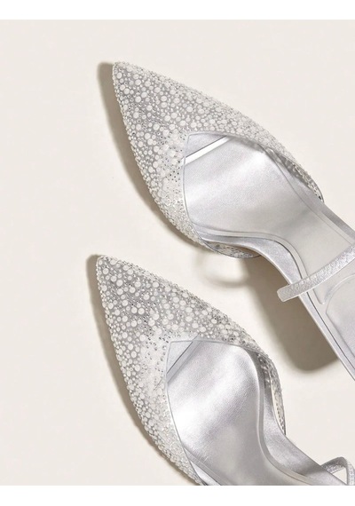 Duxal Shoes Gale İnci Detay Arkası Açık Topuklu Ayakkabı Gri