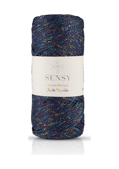 Multi Sparkle Simli Çok Renkli İp 100 Gr Polyester Makrome İpi Lacivert 1,5 Mm - 150 M