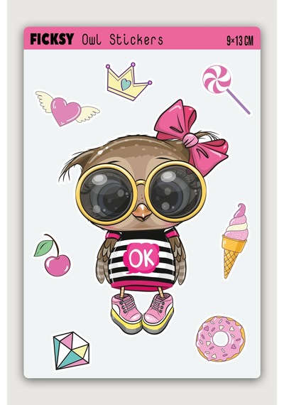 Sevimli Baykuş Sticker Seti - 8 Adet Etiket Çıkartma Diğer
