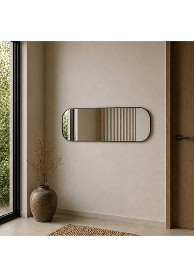 Modern Oval Boy Aynası 40x120 Cm Yuvarlak Hatlı Minimalist Dekoratif Duvar Aynası 2026 Trend Siyah