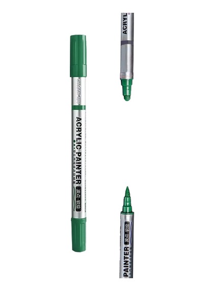 Çift Taraflı Akrilik Marker Kalemi - 1 Adet- Mat Koyu Yeşil Karışık