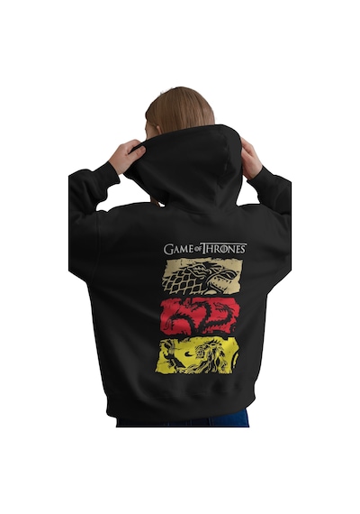 Sevbano Game Of Thrones Dizi Baskılı Unisex Oversize Premium Kapüşonlu Ho Siyah