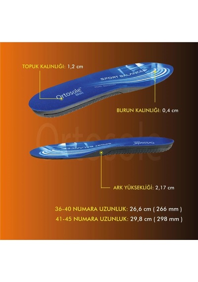 Ortosole Ark Ve Jel Destekli Ortopedik Erkek Spor Tabanlığı 203-mm Standart