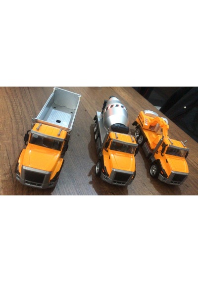 Oyuncak İnşaat Kamyonları Kazıcı Mikser Kasalı Taşıyıcı 3 Lü Metal Set