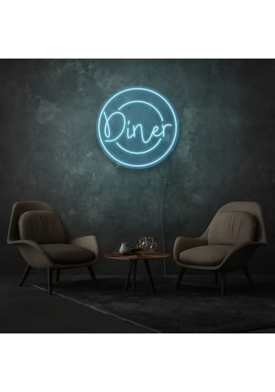 Restoranlara Özel Diner Yazılı Neon Tabela Turkuaz