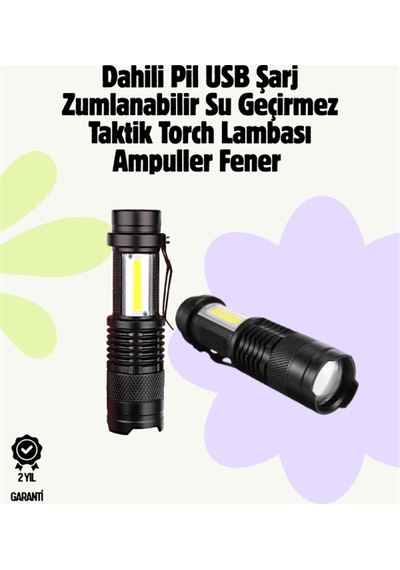 2000 Lümen Led El Feneri - Suya Dayanıklı, Odaklı, Klipsli