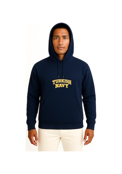 Bahriyeli Collection Kapüşonlu Turkish Navy Yazı Göğüs Baskılı Unisex Sweatshirt Lacivert