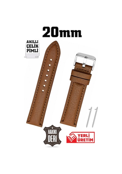 20mm Açık Kahverengi Taba Floter Bombeli Hakiki Deri Saat Kordonu Kayış