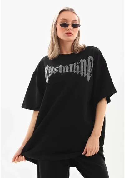Soonaksesuar Unisex Taş Desenli Oversize T-shirt - Beyaz SIYAH