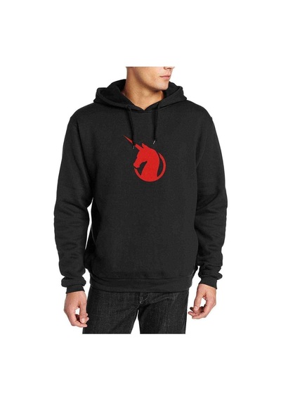 Earth Federation Logo Baskılı Siyah Erkek Kapşonlu Sweatshirt