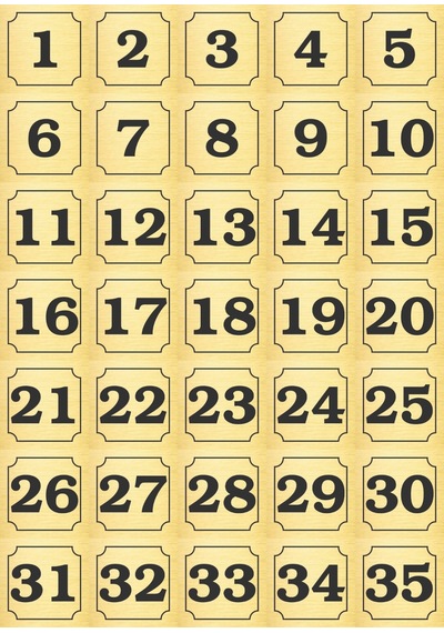 1-35 Kapı, Masa, Dolap Numarası Altın Metal Etiket 7x7 Cm