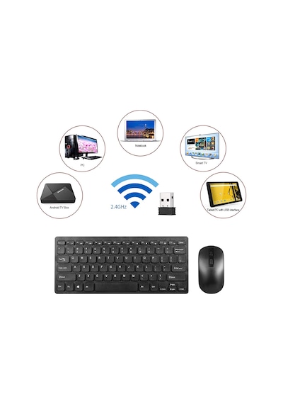 Samsung Galaxy Tab A8 Uyumlu Kablosuz Klavye Mouse Set SİYAH