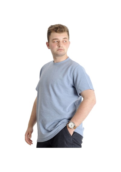 Mode Xl Büyük Beden Erkek T-Shirt Bisiklet Yaka Waffle 20033 Mavi 001