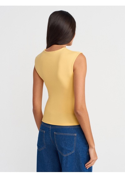 Dilvin 21054 Büzgülü Basic T-shirt-sarı Sarı