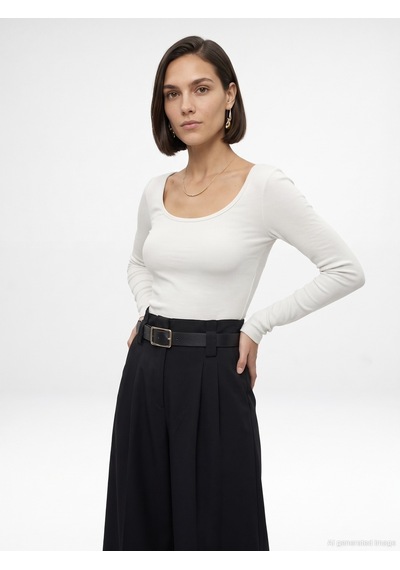 Dilvin 33237 Bra-free Uzun Kollu Top Ekru