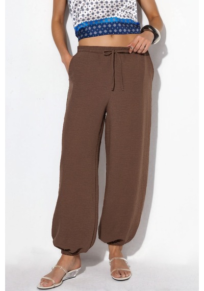 Hiccup Busem Kadın Dokulu Polyester Jogger Pantolon Kahve Kahvesi