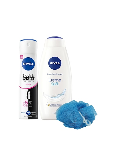 Kadın Sprey Deodorant Black&white Invisible Clear 150ml Ve Creme Soft Duş Jeli 750ml, Lif Hediyeli Diğer