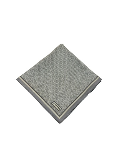 Vakko Twill İpek Eşarp - Helezon Monogram - Açık Gri Krem