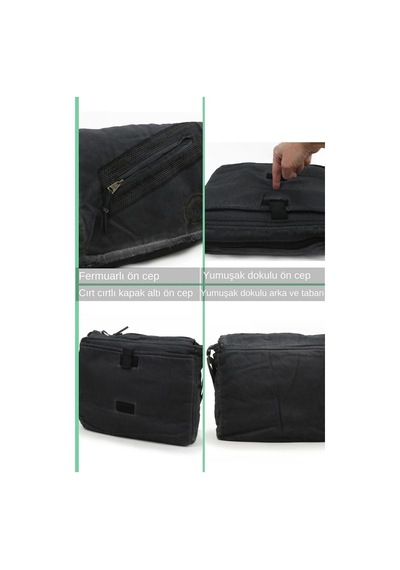 Old Cotton Cargo Vintage Küçük Salaş Unisex Günlük Çapraz Postacı Çantası S Boy 26x20cm Siyah
