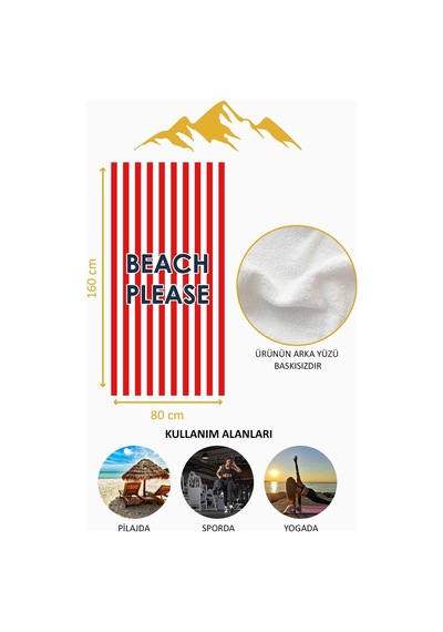 Dijital Baskı Plaj Deniz Havlusu Beach Please Desenli Peştamal Hvl0200 Renkli