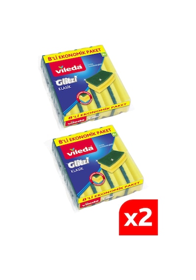 Vileda Klasik Hijyenik Oluklu Bulaşık Süngeri Yeşil 2 x 8 Adet