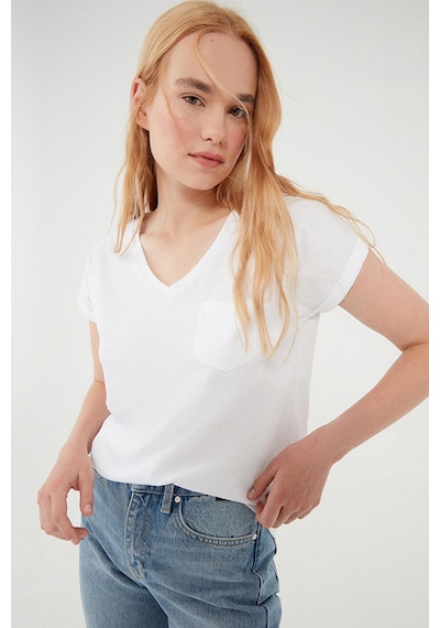 Mavi M1600961-620 Kadın T-shirt M1600961-620-R0198 Beyaz