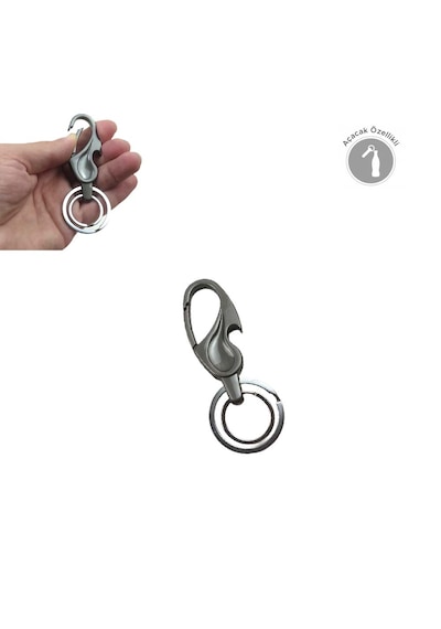 Çift Anahtar Halkalı Kemer Köprüsü Vb. Takılabilen Kancalı Metal Füme Açacak Anahtarlık 1 Adet Füme