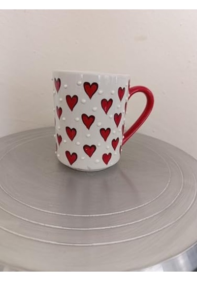 Tr Yapımı Kalp Desenli 300ml Kupa Seramik Bardak Hand Made Diğer