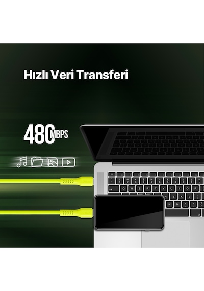 Ttec USB-C - Lightning Hızlı Şarj Kablosu 120 CM Neon Sarı