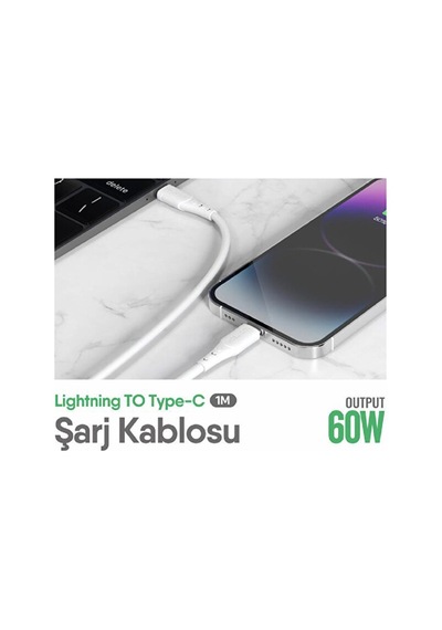 Lucatech Lk-230 Nitro Serisi 60w / 6a Pd Hızlı Şarj Ve Data Kablosu Type-c To Lightning 1 Metre Beyaz